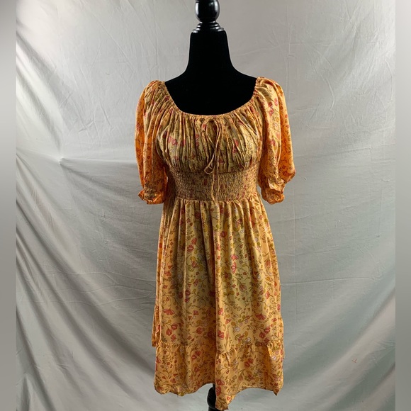 Ditsy Floral Print Knot Front Puff Sleeve Dress - Picture 6 of 6